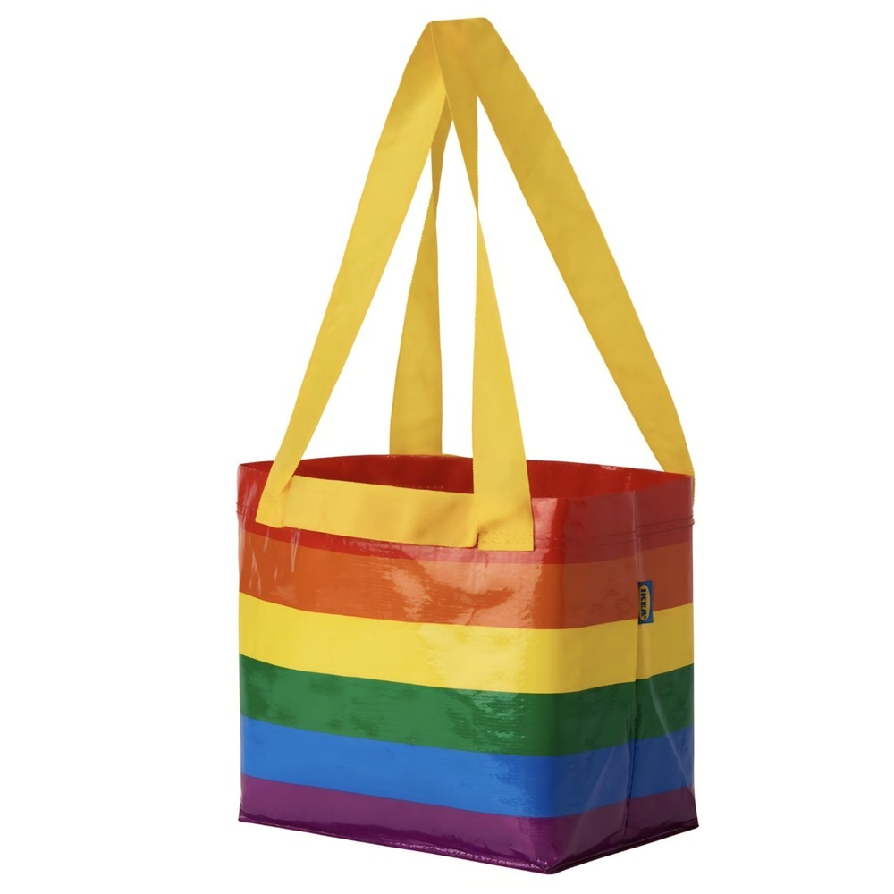 Two Ikea STORSTOMMA  Small Rainbow Stripe Tote New RETRO LOOK